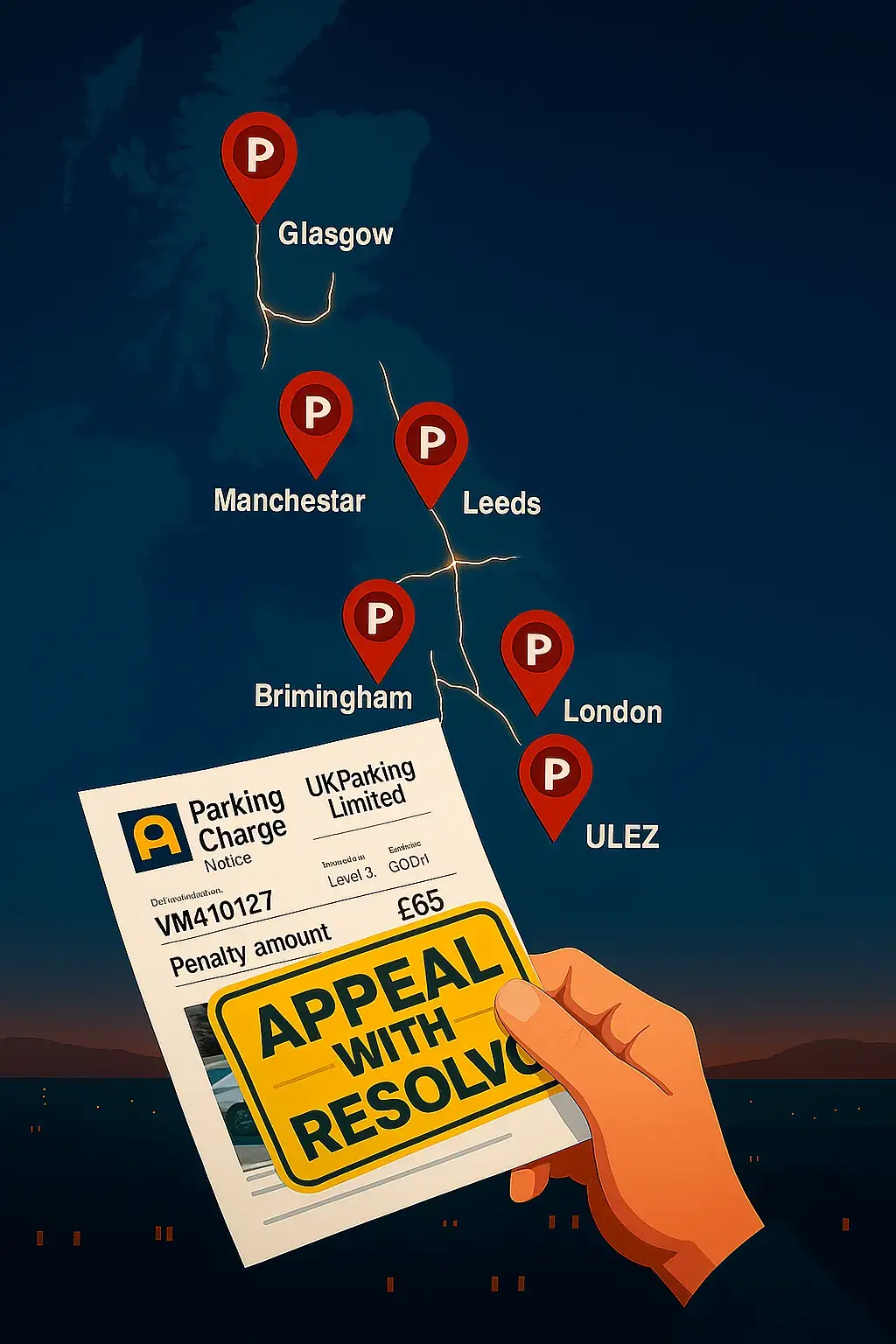 UK map with a parking ticket